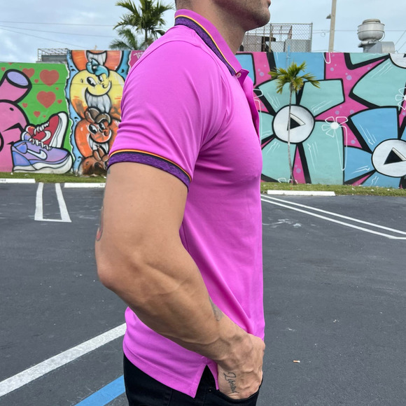 Psycho Bunny Men's Hot Pink Polo Shirt Size 5 - Picture 2 of 4